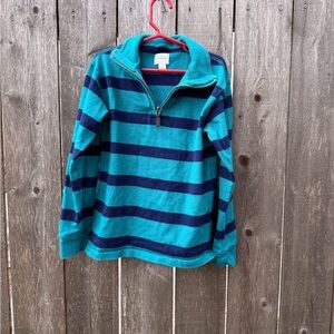 Size 10 Crewcuts EUC Striped Cotton Quarter-Zip Pullover in Teal and Navy
